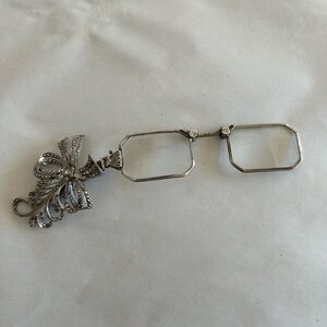 Antique silver art Deco folding Lorgnette reading spectacles